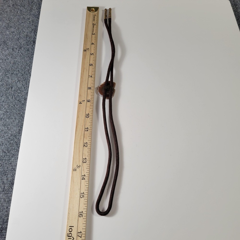 Brown Agate Slice Bolo Tie Mens Western Brass Tips Brown Cord Adjustable - Picture 7 of 8
